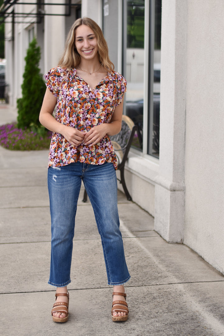 Vintage Floral Ruffle Top