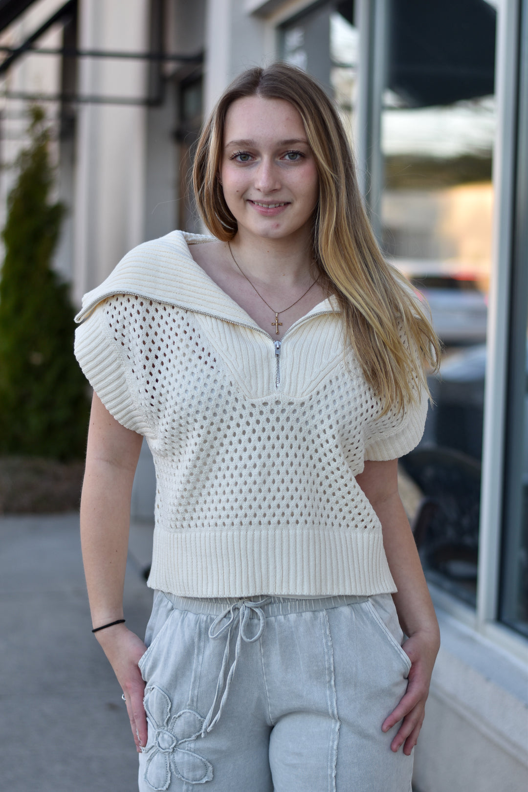 Lila Collared Zip Sweater Top