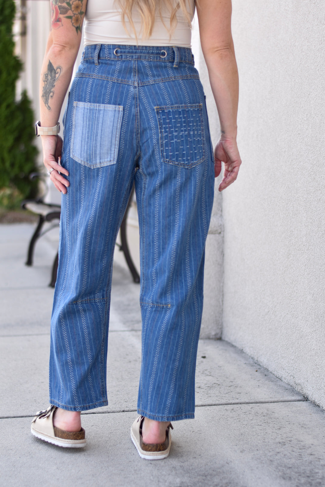 Easel Boho Stitch Barrel Jeans