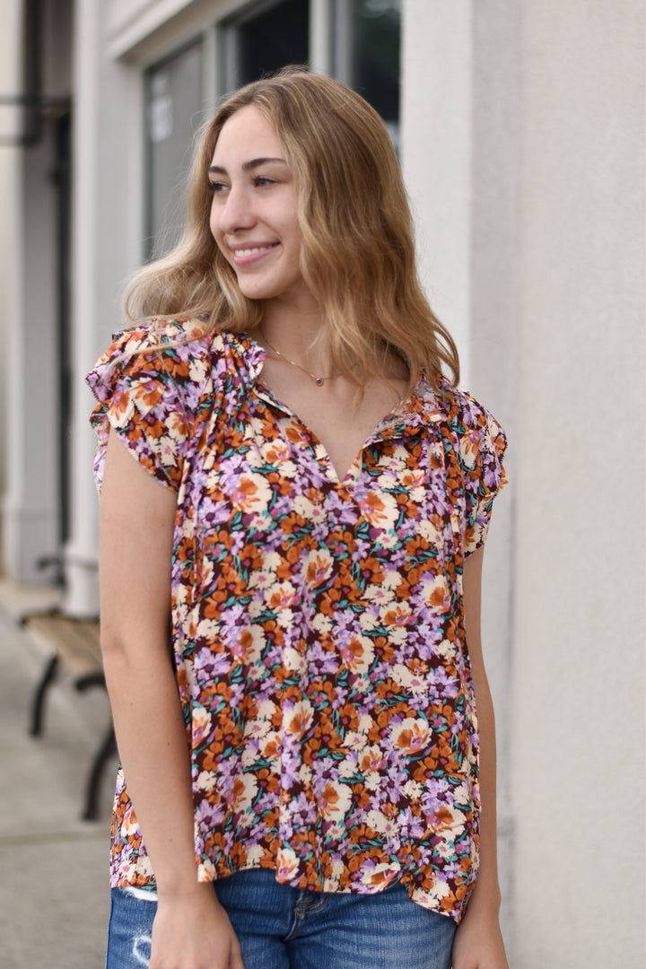 Vintage Floral Ruffle Top