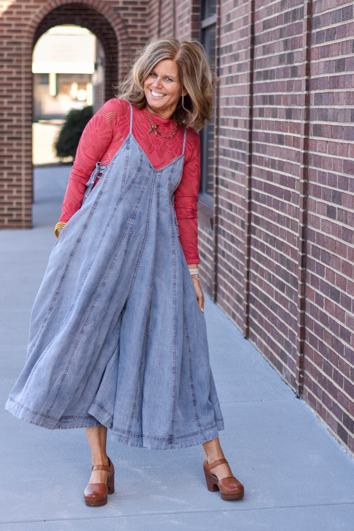 Easel Blue Skies Lace-Up Jumpsuit