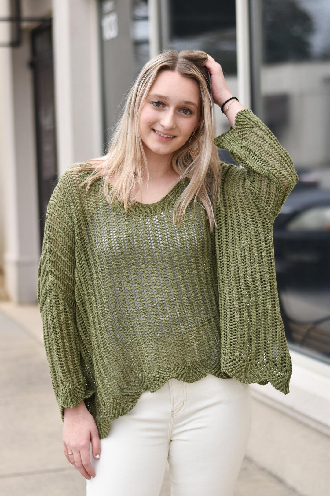 Tempo Paris Scalloped Edge Sweater