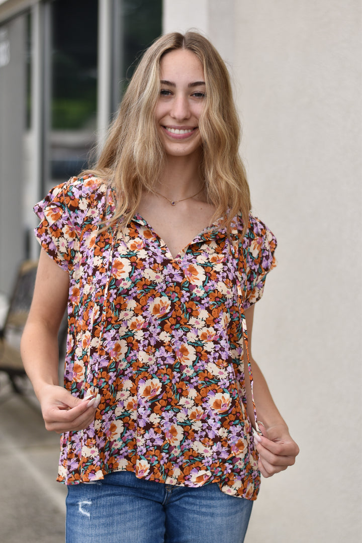 Vintage Floral Ruffle Top