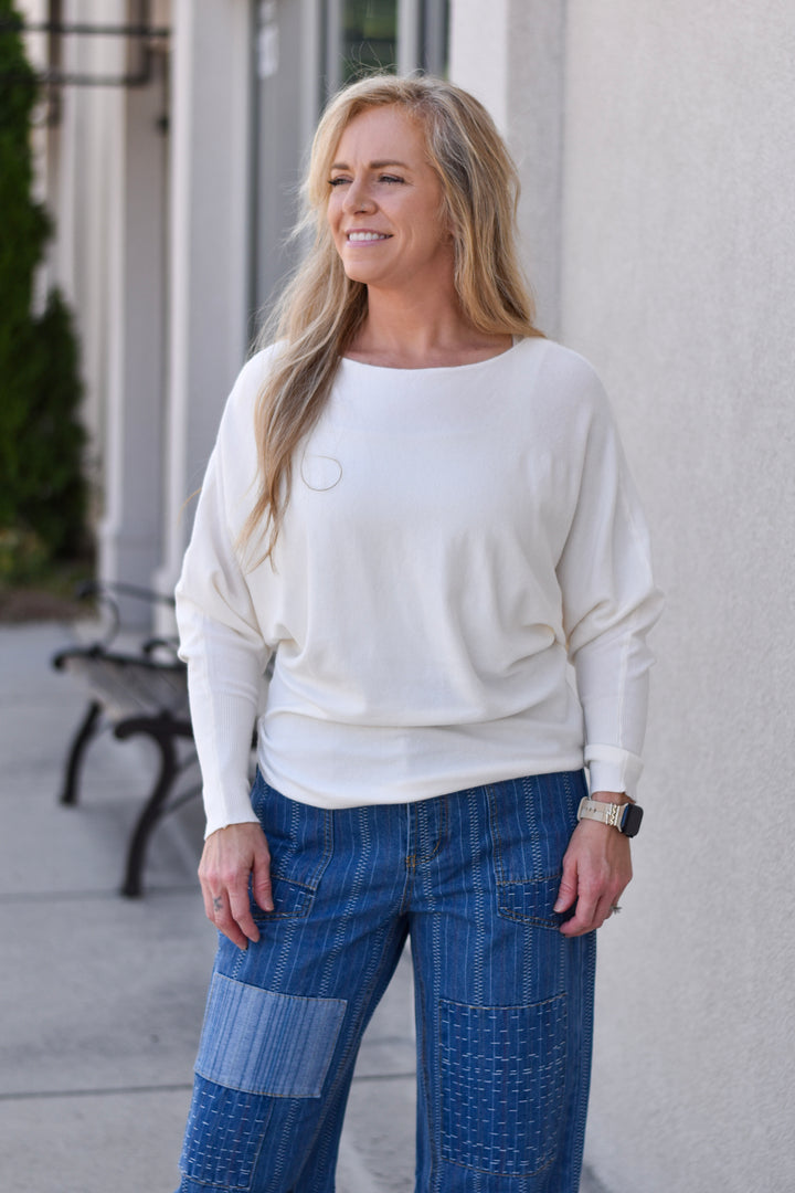 Pinch Boat Neck Dolman Sweater