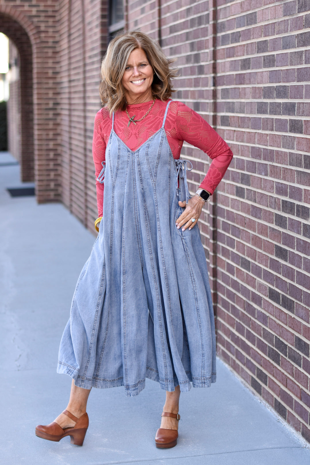 Easel Blue Skies Lace-Up Jumpsuit