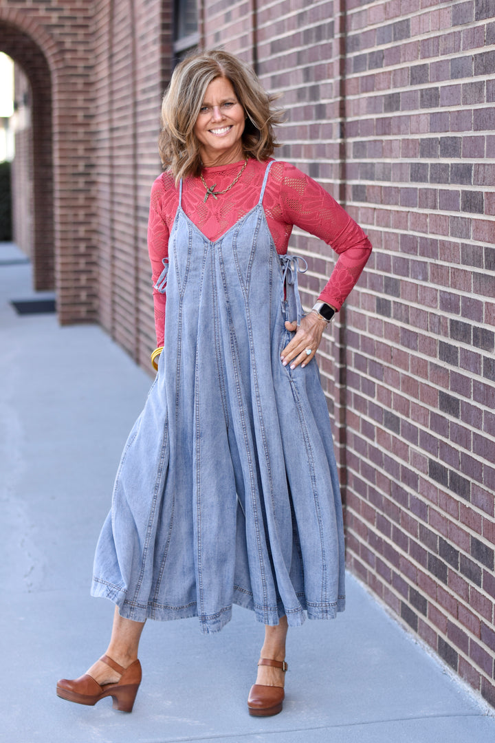 Easel Blue Skies Lace-Up Jumpsuit