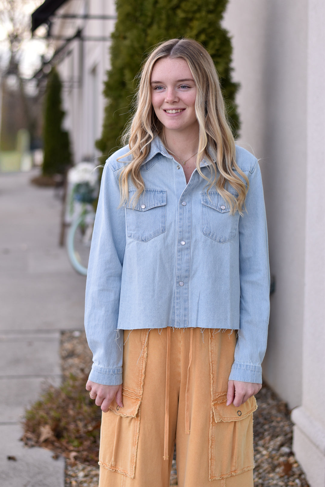 Washed Denim Cropped Shacket