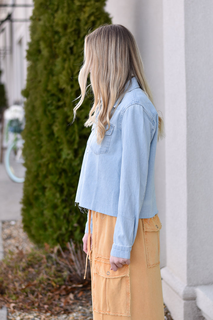 Washed Denim Cropped Shacket