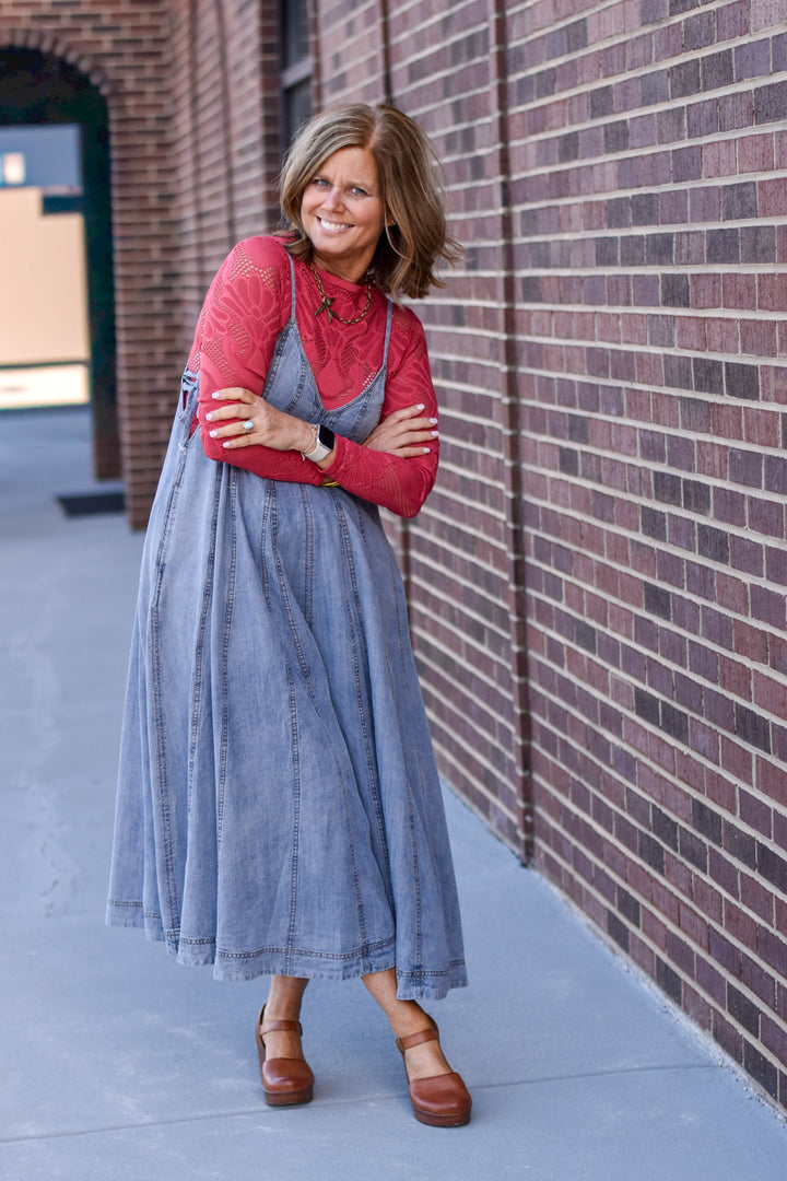 Easel Blue Skies Lace-Up Jumpsuit