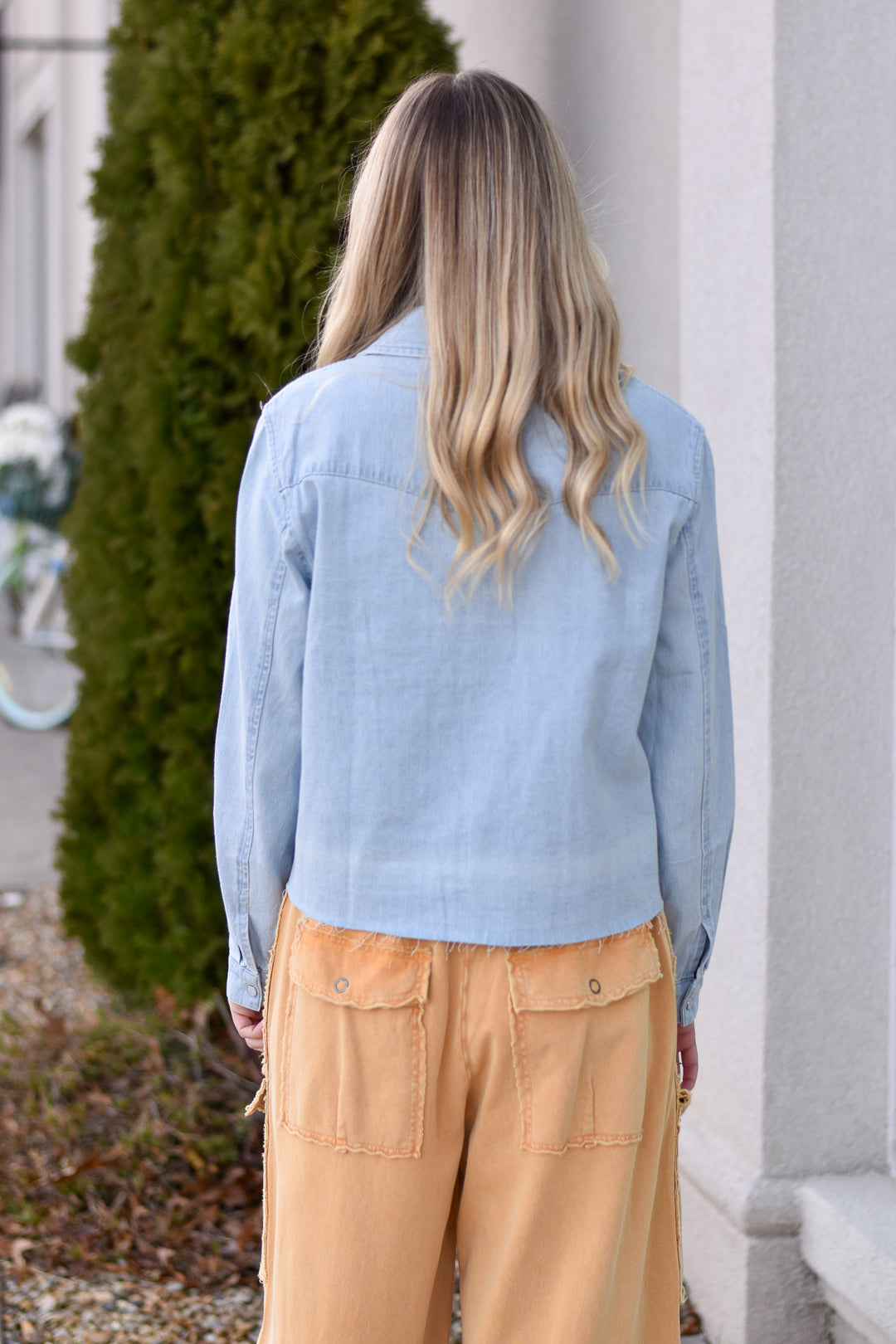 Washed Denim Cropped Shacket
