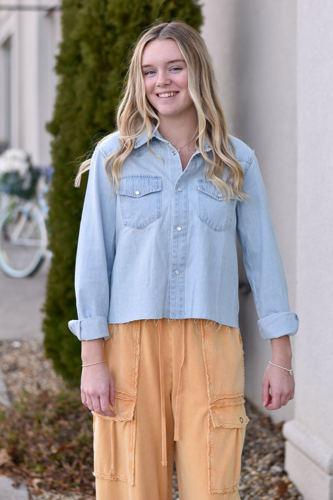 Washed Denim Cropped Shacket