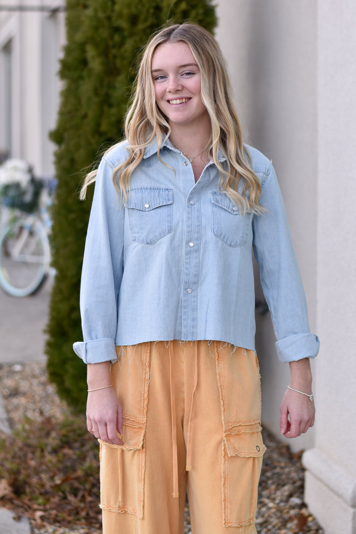Washed Denim Cropped Shacket
