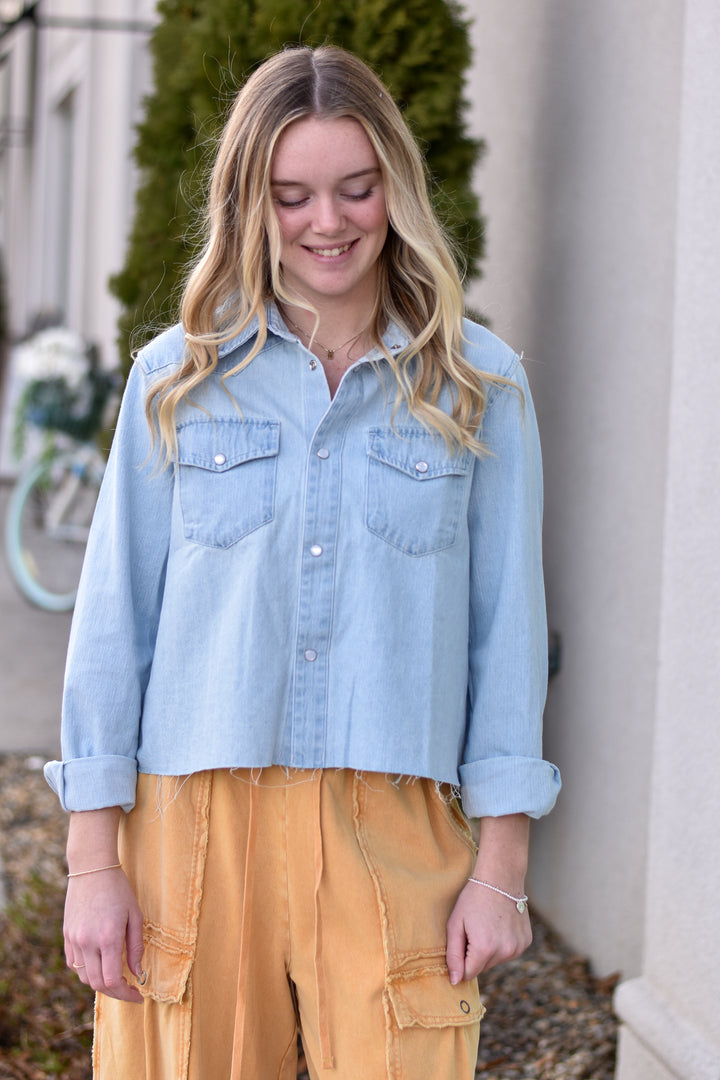 Washed Denim Cropped Shacket