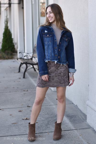 Easel Faux Suede Embroidered Skirt