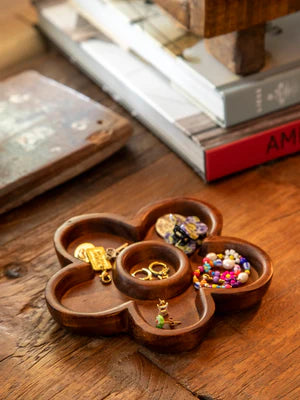 Carved Wood Trinket Dish -Daisy