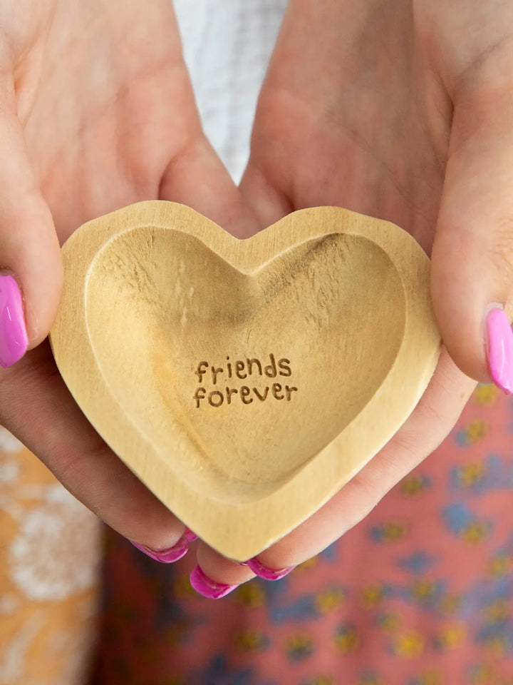 Wooden Heart Trinket Jewelry Dish - Friends Forever