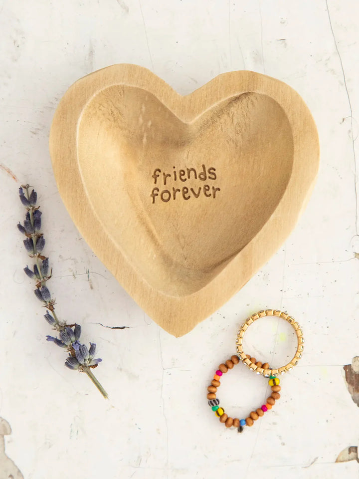 Wooden Heart Trinket Jewelry Dish - Friends Forever