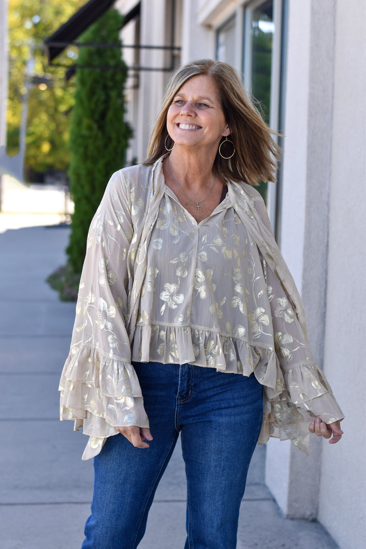 Golden Bloom Jacquard Blouse