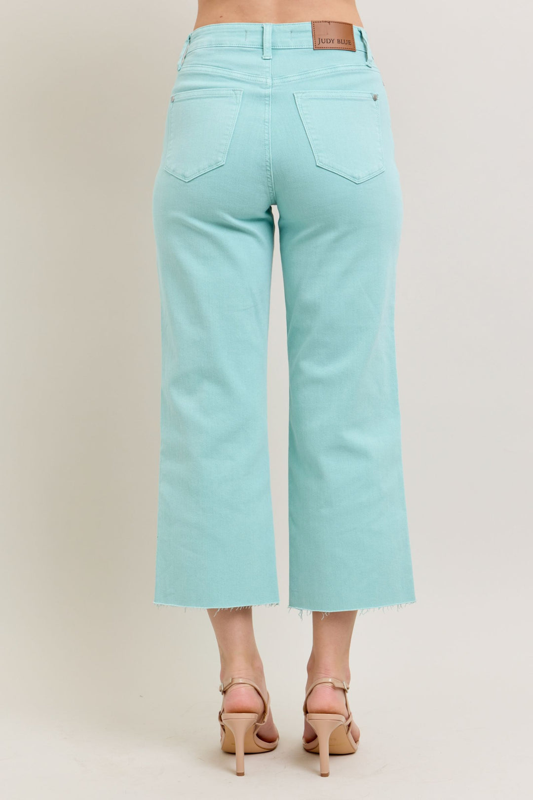 Judy Blue Raw Hem Crop Wide Jeans-Blue Sky