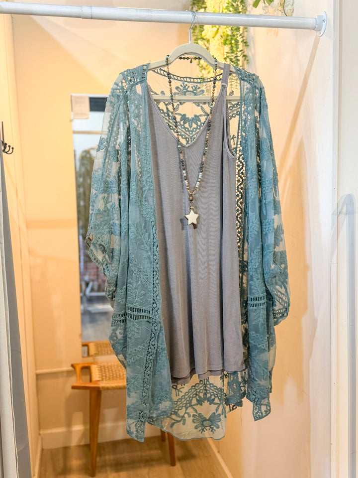 Boho Leaf Embroidered Kimono