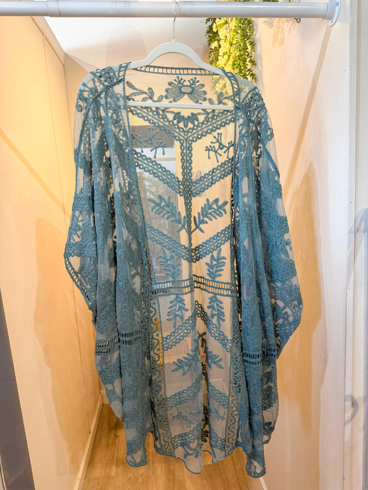 Boho Leaf Embroidered Kimono