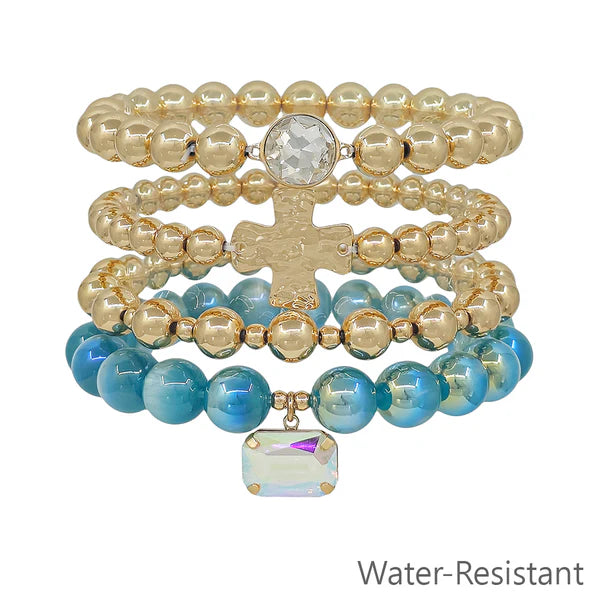 Candy Glow Cross Crystal Stretch Bracelet Set