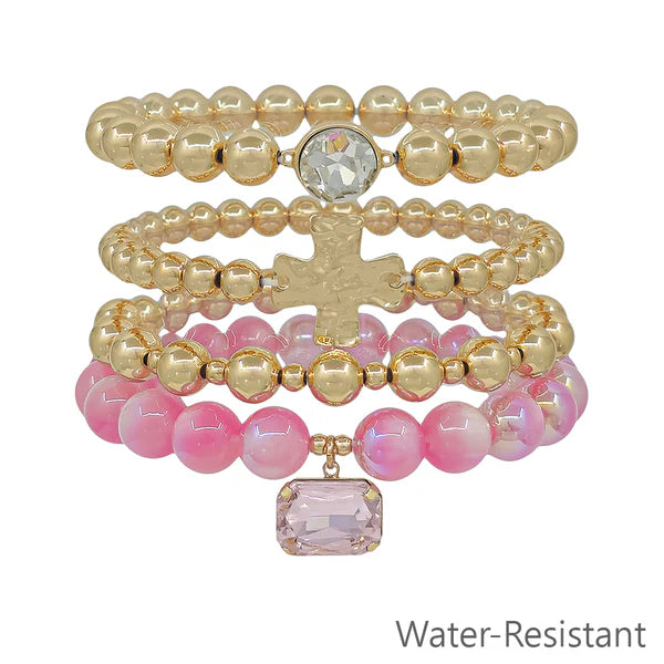 Candy Glow Cross Crystal Stretch Bracelet Set