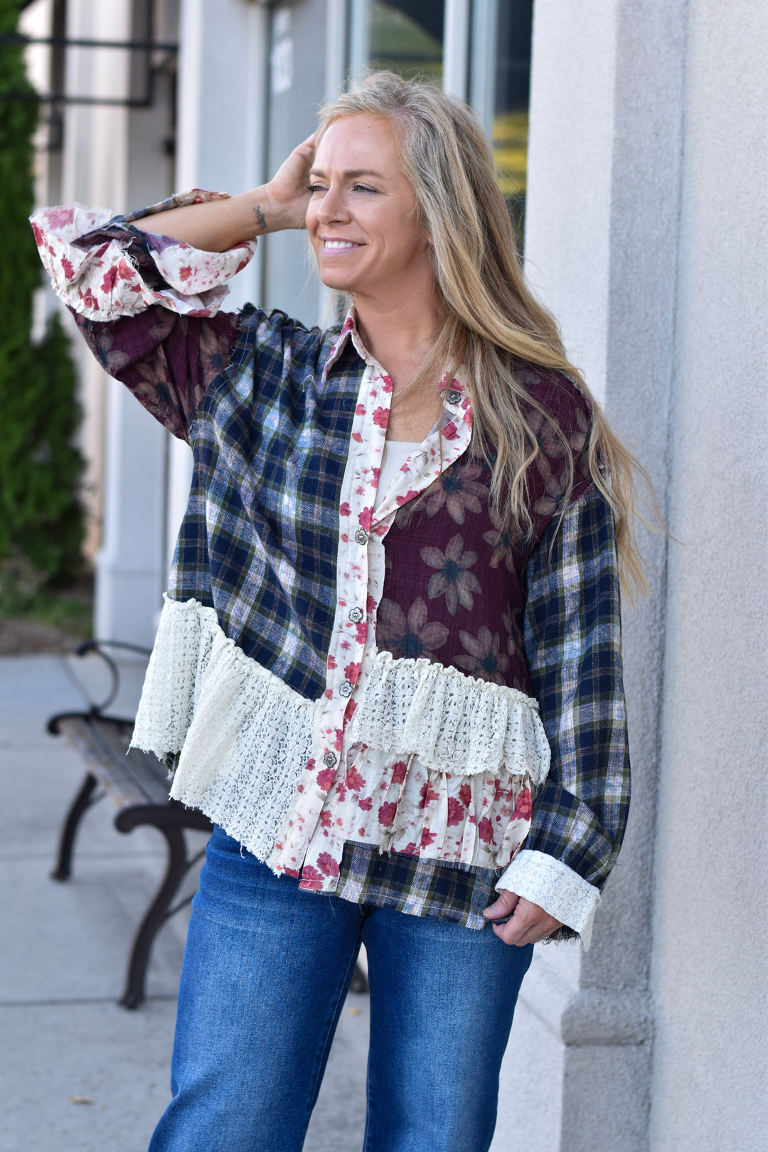 Pol Patchwork Button-Up Shirt