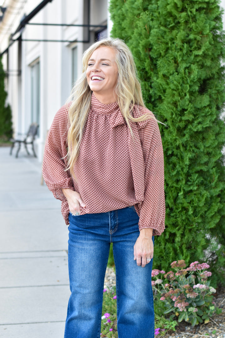 Polka Dot Sweetheart Ribbon Tie Blouse