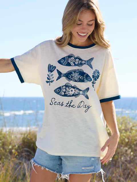 Natural Life Sea's Ringer Oversized Tee Shirt