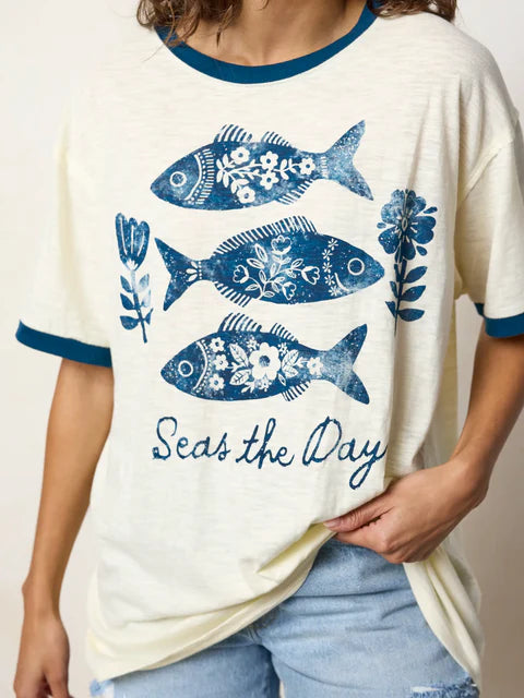 Natural Life Sea's Ringer Oversized Tee Shirt