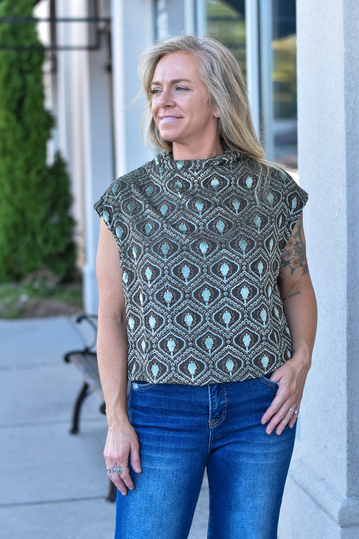 Sage & Gold Velvet Glow Bubble Top
