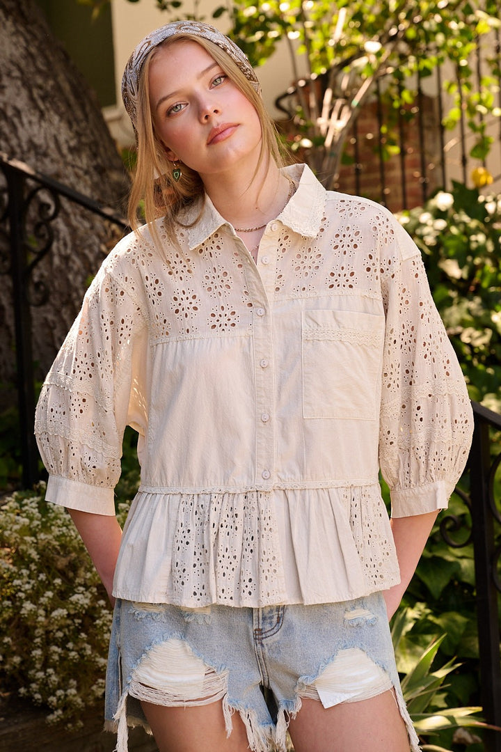 Prairie Lace Eyelet Ruffle Blouse