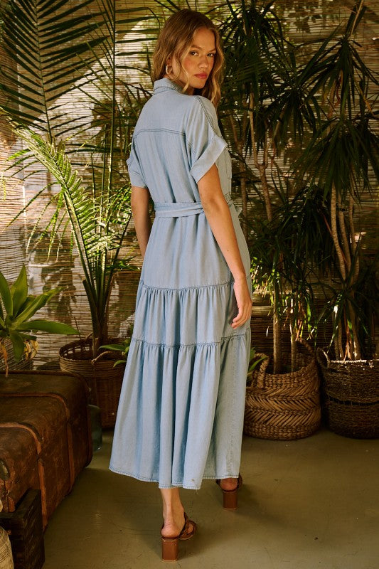 Washed Denim Muse Maxi Dress