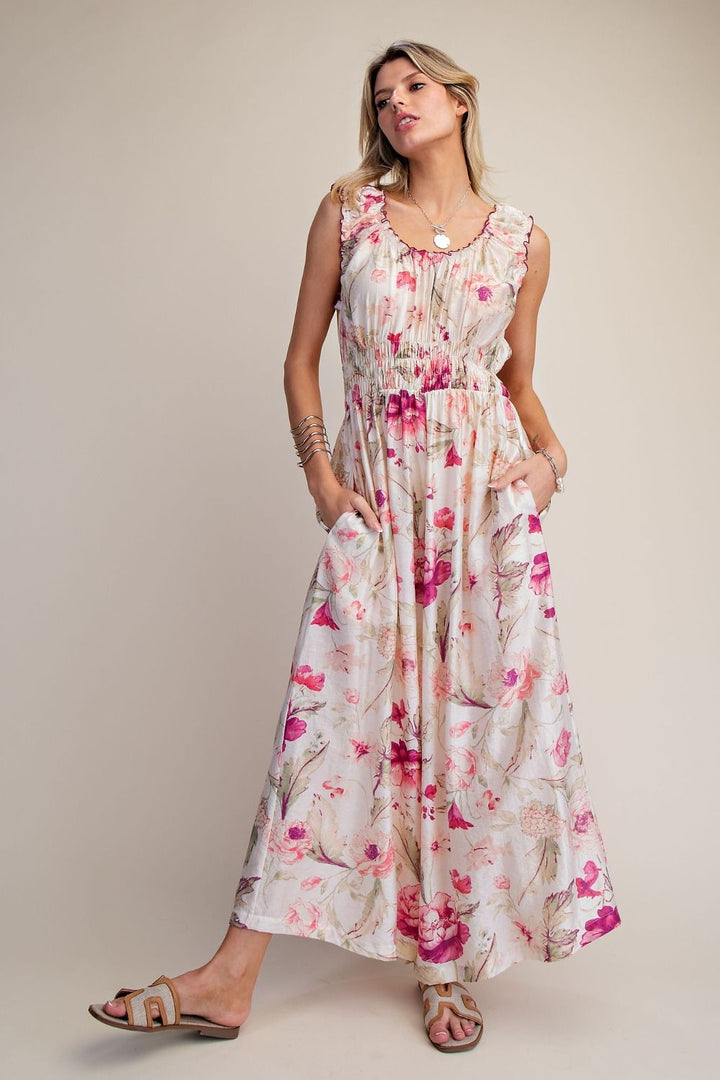 Easel Romantic Floral Palazzo Jumpsuit