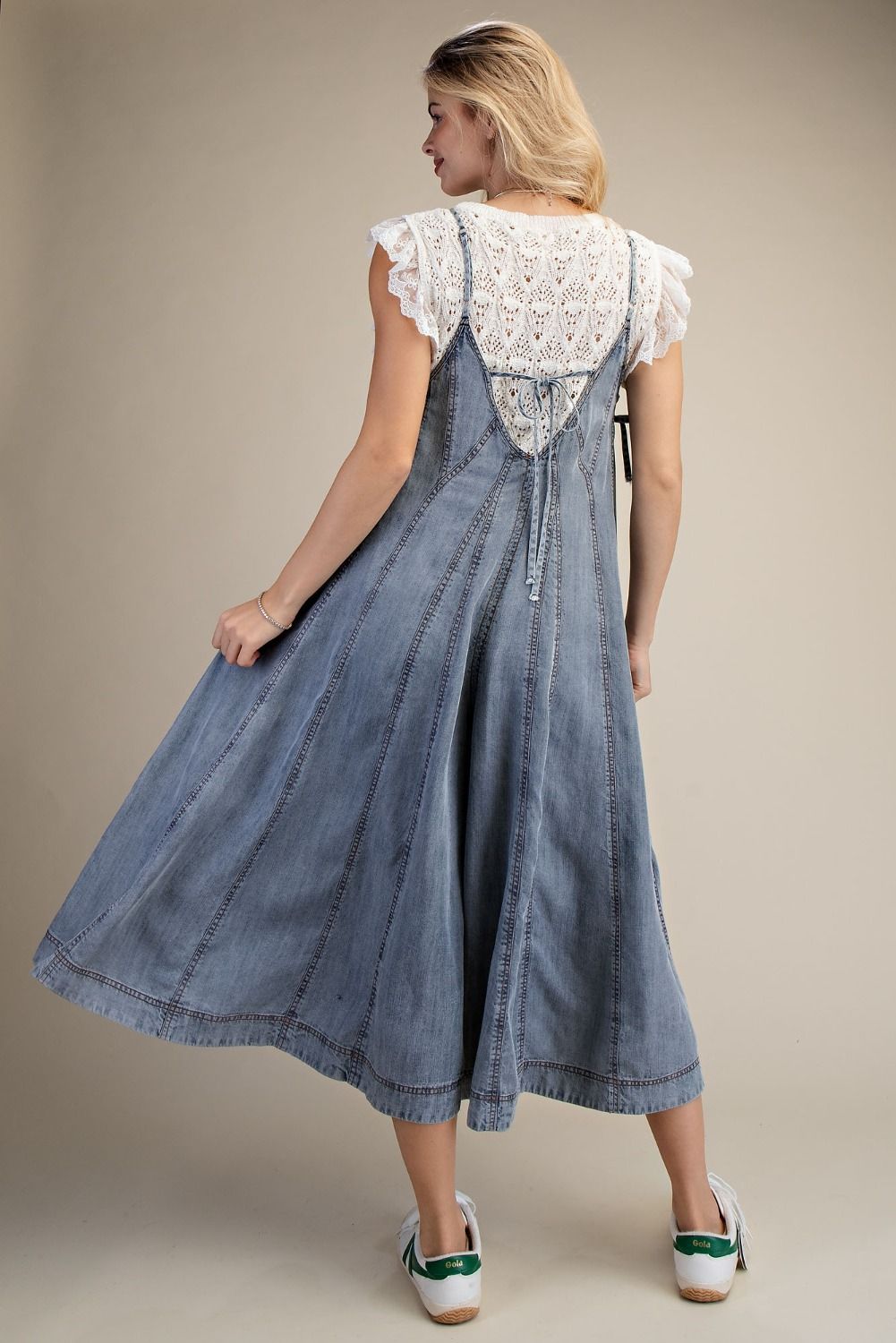 Easel Blue Skies Lace-Up Jumpsuit