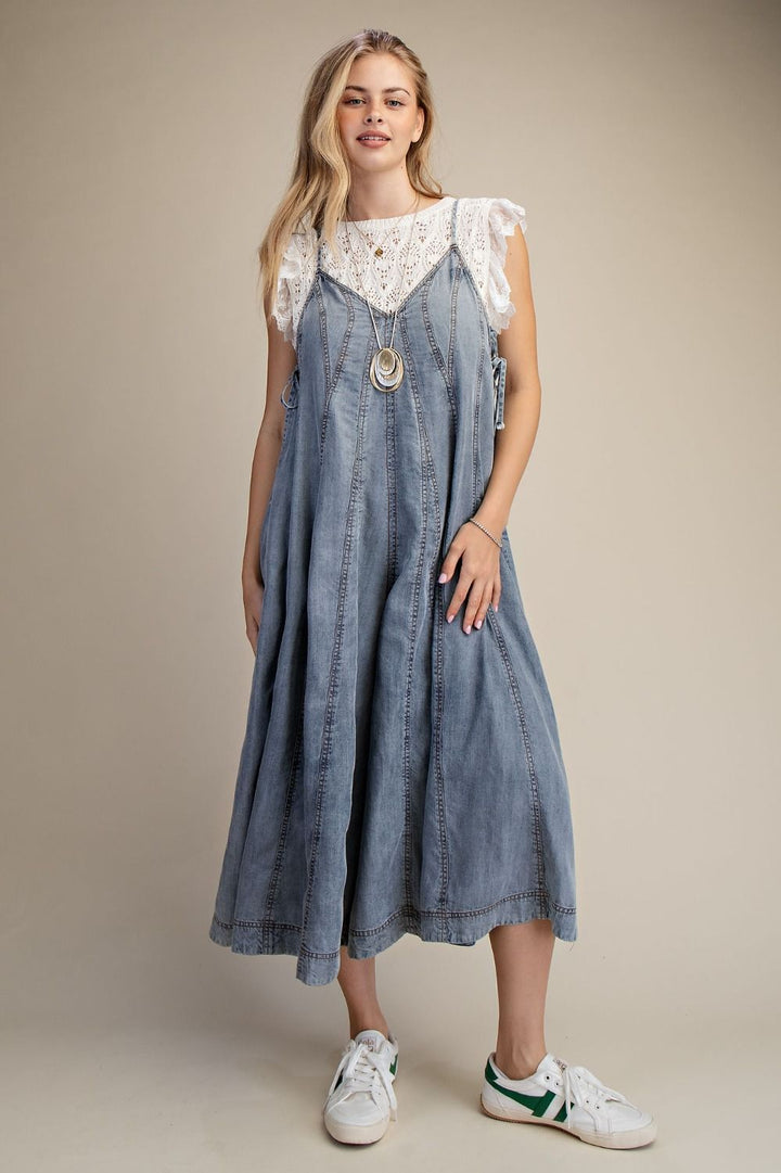 Easel Blue Skies Lace-Up Jumpsuit