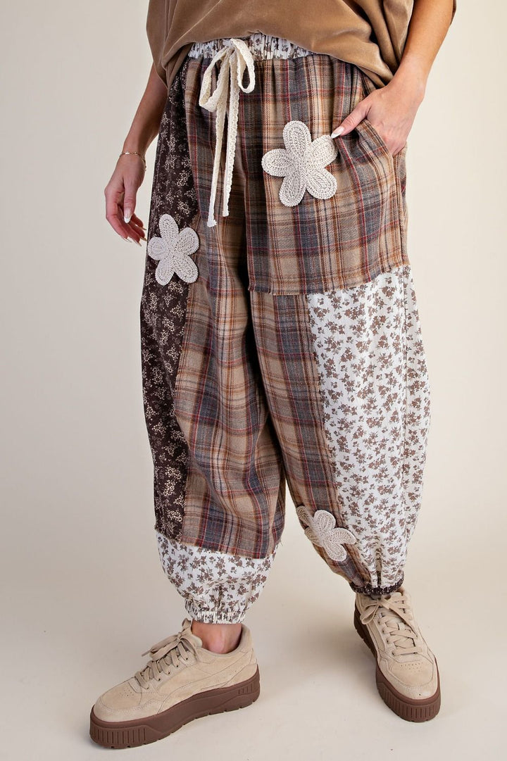 Easel Plaid & Floral Jogger Pants