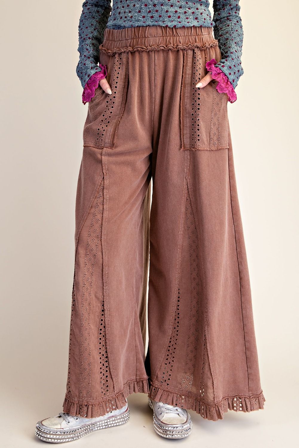 Easel's Fireside Lace Mix Washed Pants