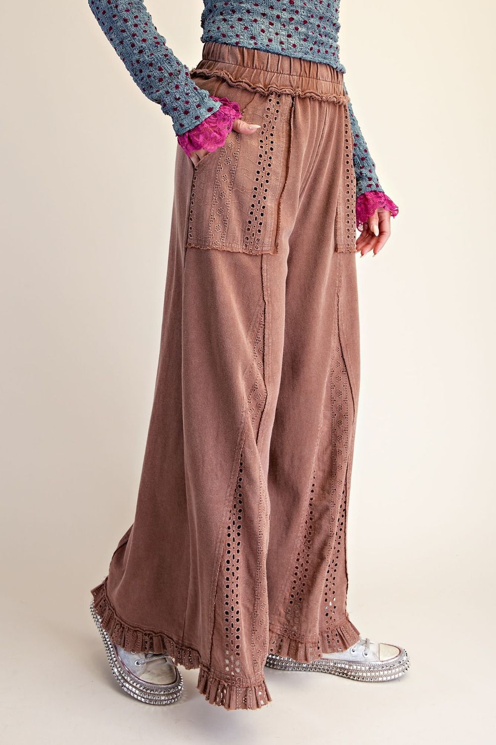 Easel's Fireside Lace Mix Washed Pants