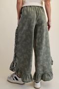 Easel Floral Denim Wide Leg Pant