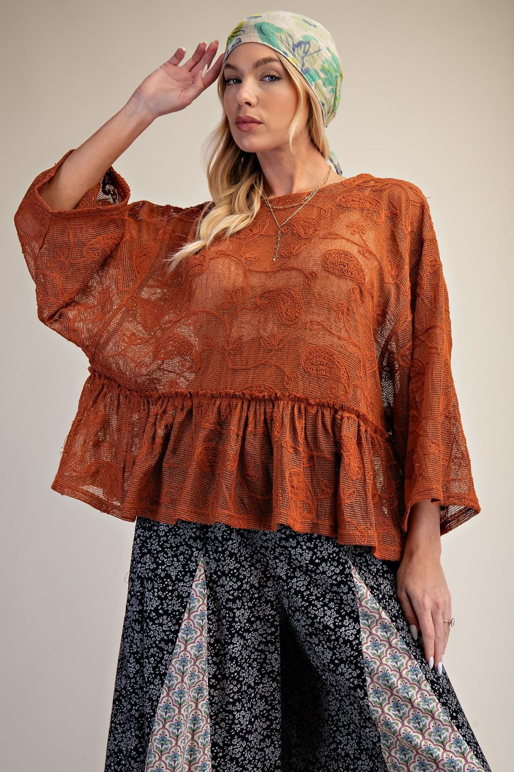 Easel Earthbound Lace Top