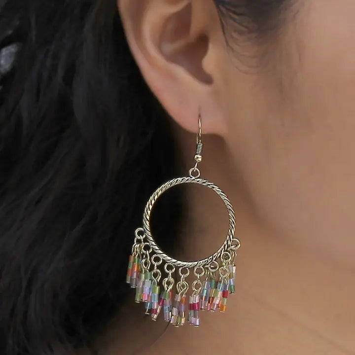 Boho Colorful Beaded Fringe Earrings