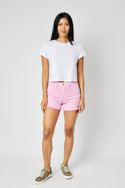 Judy Blue Mid-Rise Garment Dyed Frayed Shorts