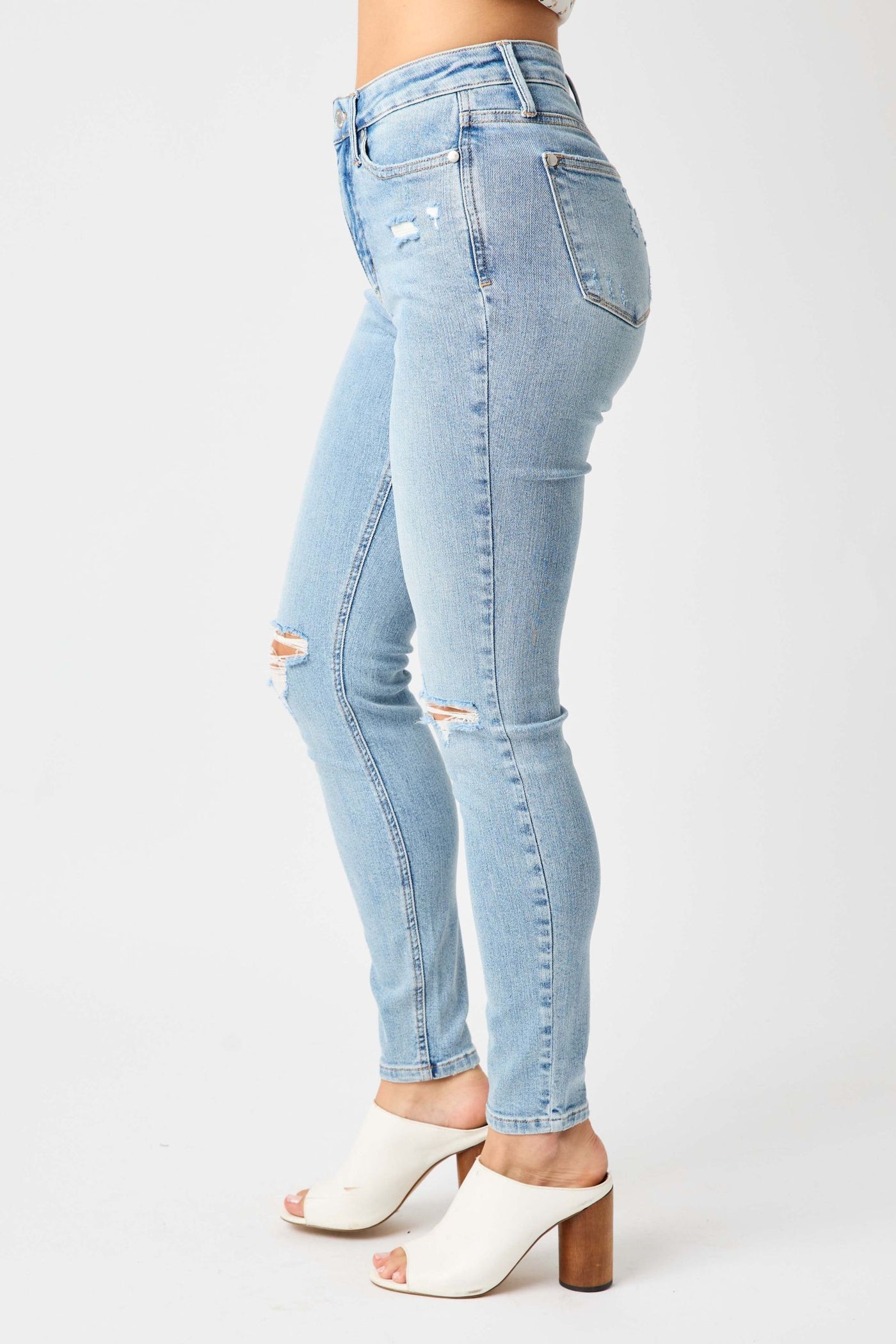 Judy Blue Mid-Rise Tummy Control Destressed Skinny Jeans