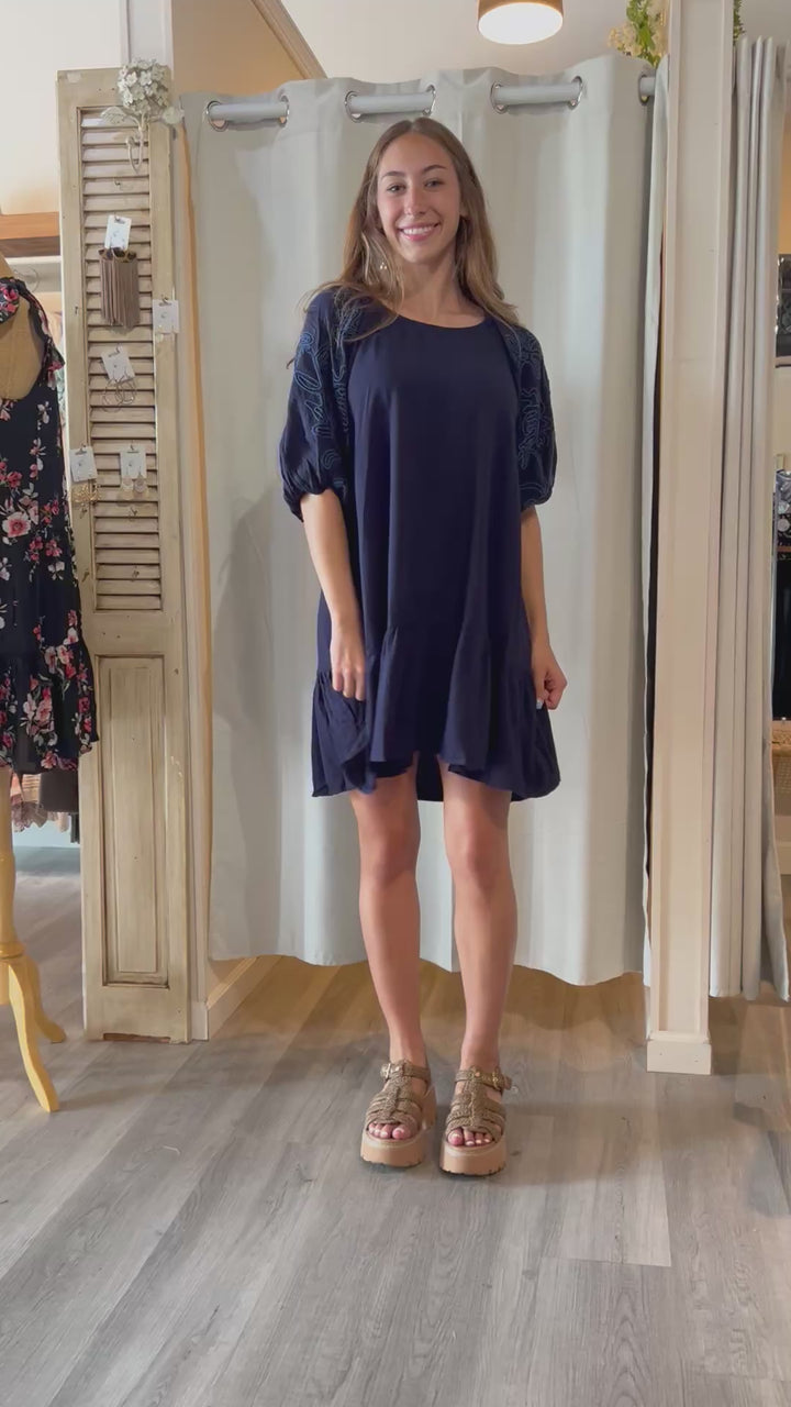 Midnight Bloom Linen Dress