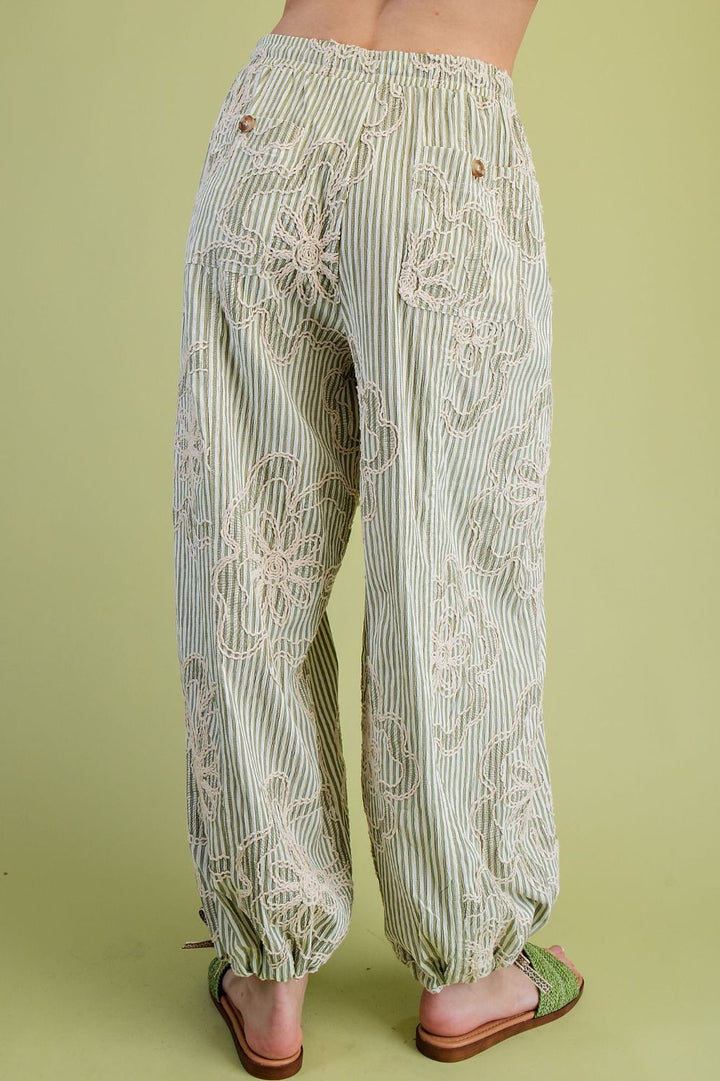 Easel's Wildflower Stripe Embroidered Pants