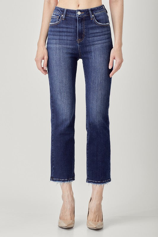 Risen High-Rise Straight Jeans