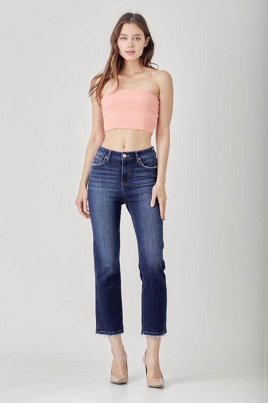 Risen High-Rise Straight Jeans