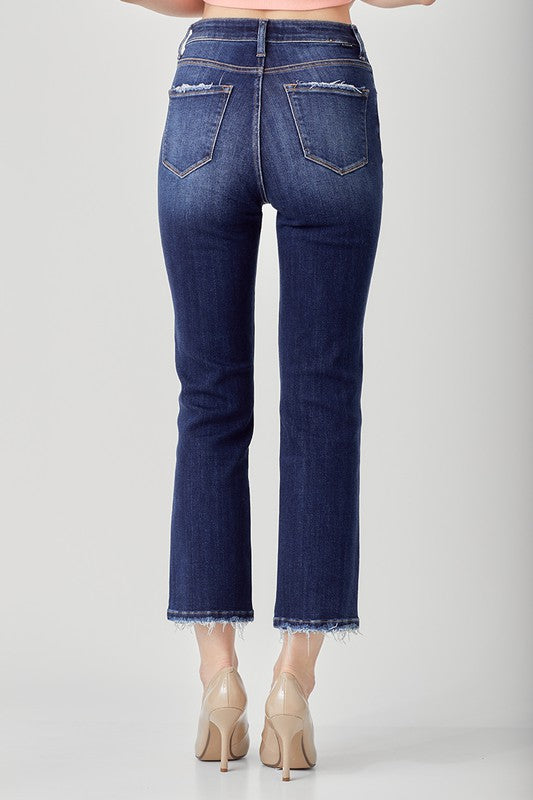 Risen High-Rise Straight Jeans